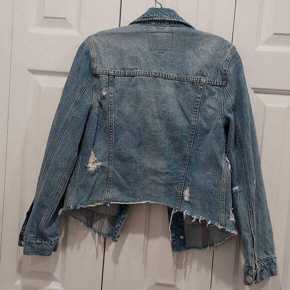 Blank NYC Raw Hem Cropped Distressed Denim Jacket Sz S - Picture 6 of 11